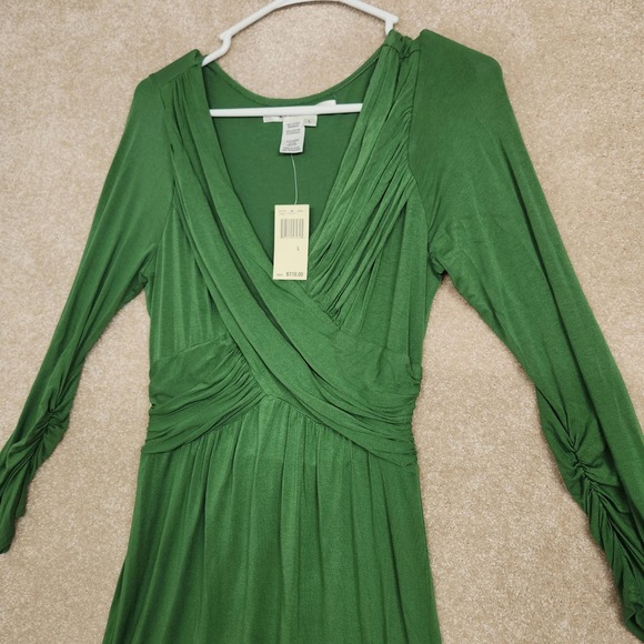 Max Studio Green Revive Wrap Long Sleeve Fit & Flare Dress Size Large NWT - Picture 2 of 6